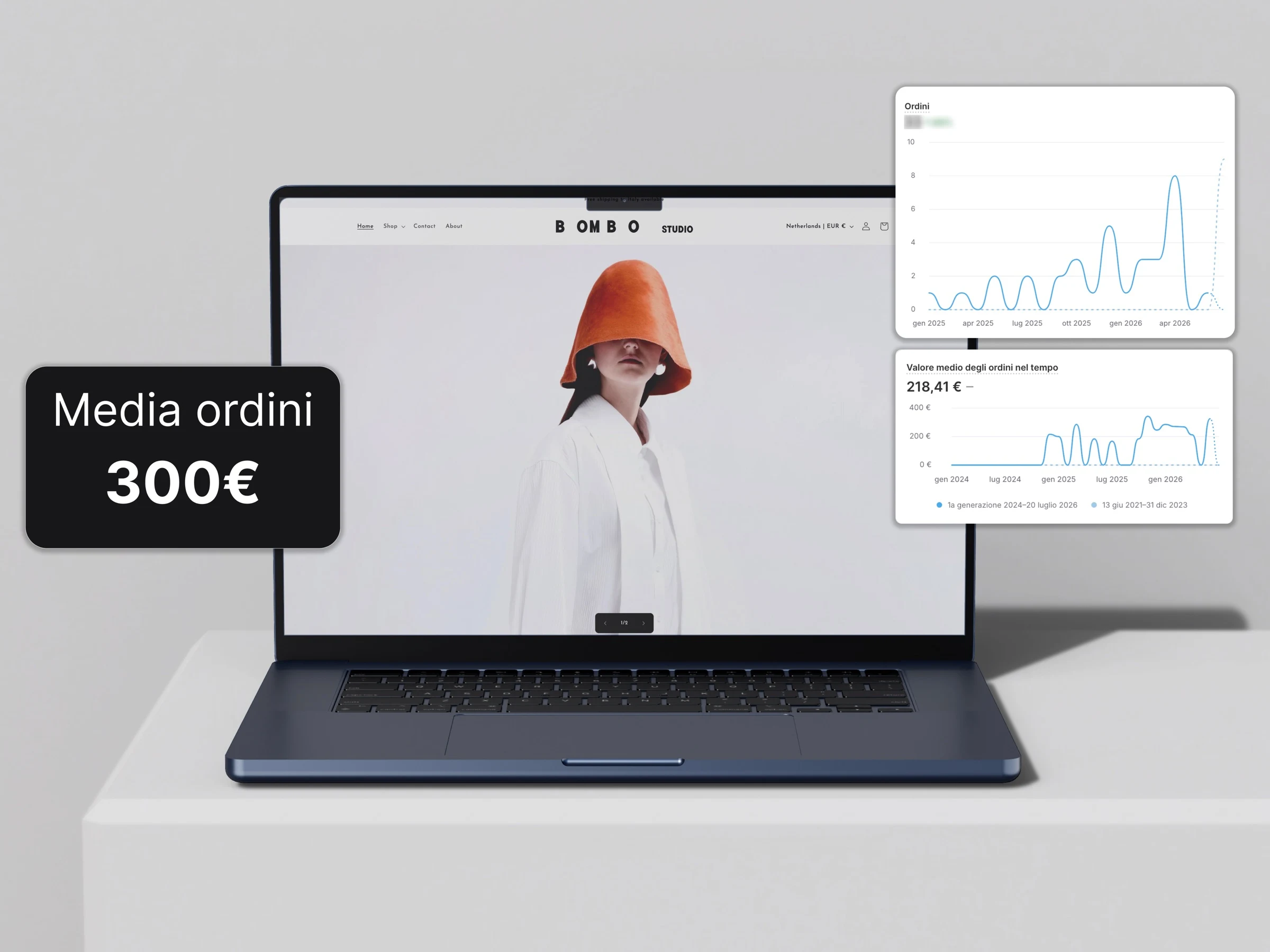Mockup desktop dello shop Bombo Studio