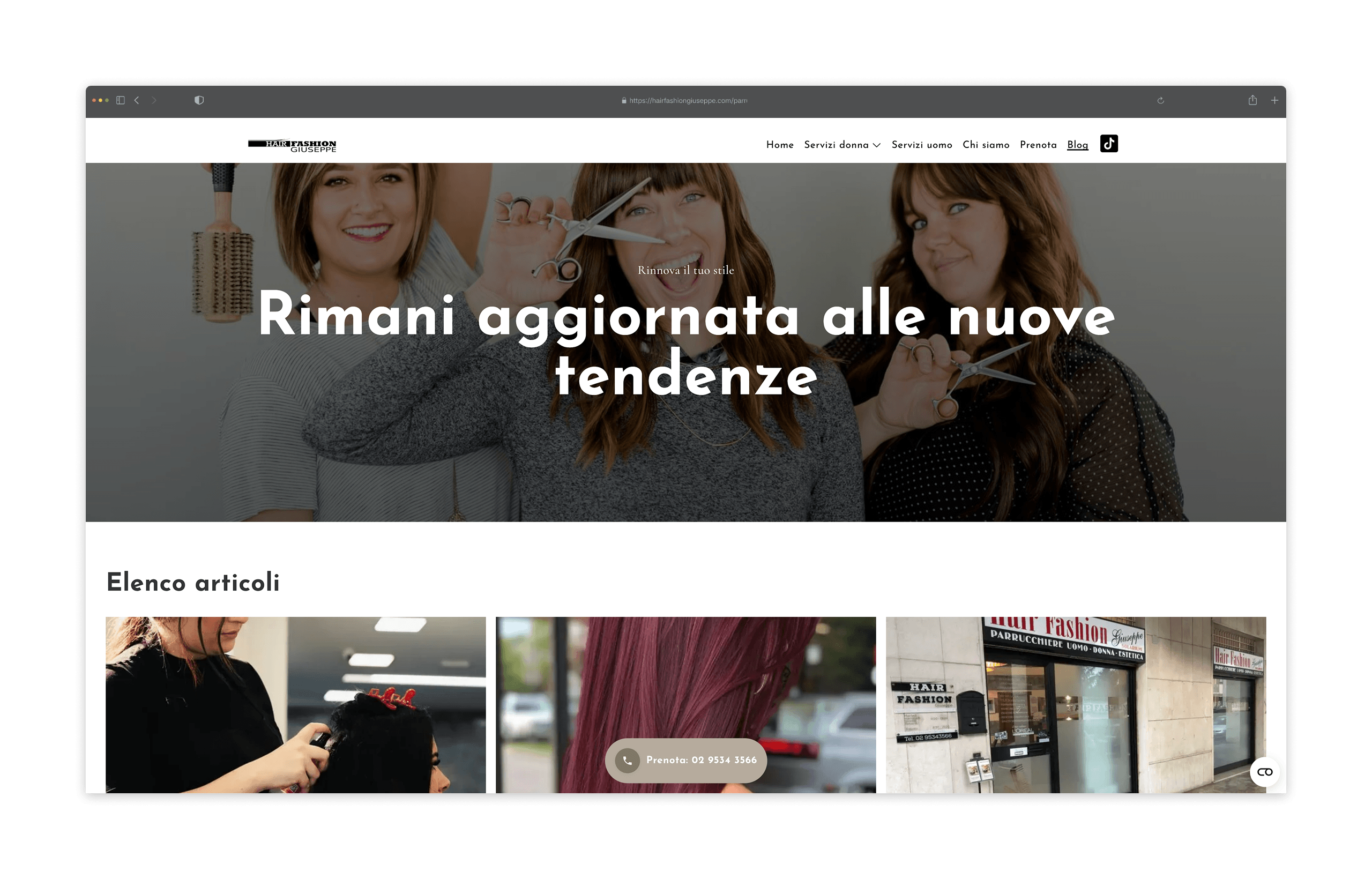 Schermata desktop Hair Fashion Giuseppe: dettagli servizi e contenuti del sito