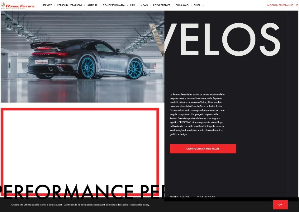 Pagina prodotto Velos sul sito Romeo Ferraris