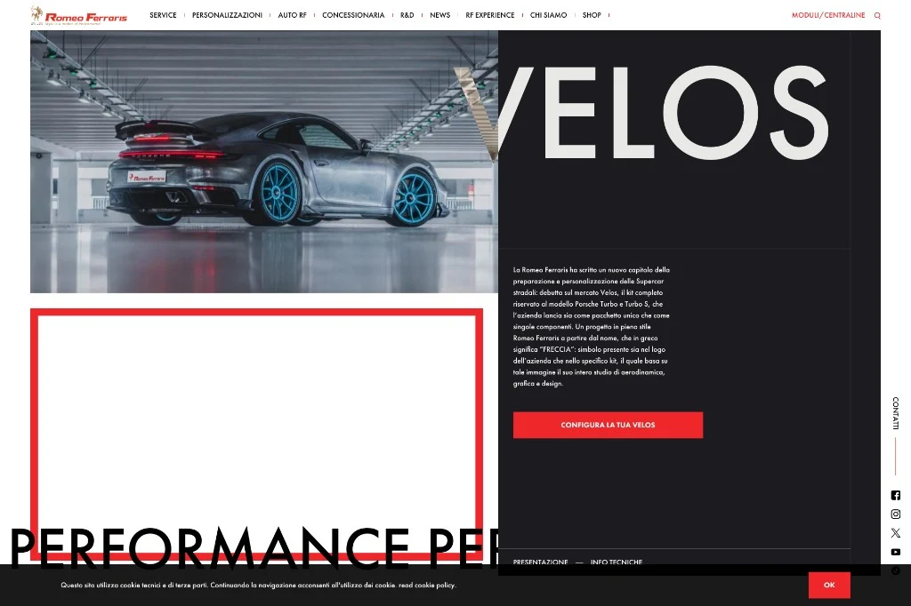 Pagina prodotto Velos sul sito Romeo Ferraris